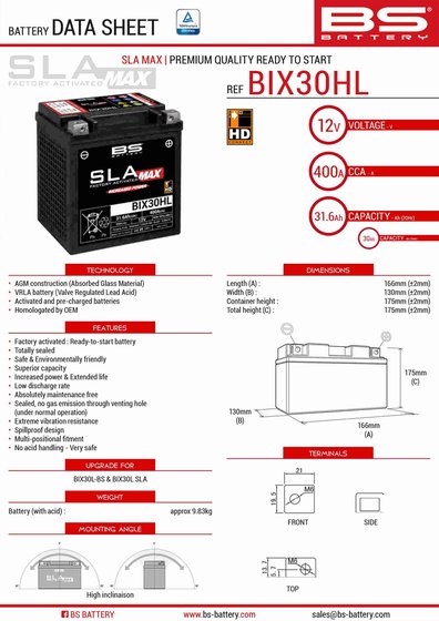 SPORTSMAN 800 (2005 - 2014) sla-max battery | BS BATTERY