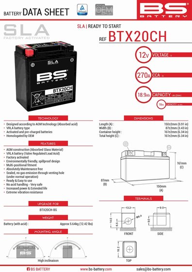 800 RUSH (2011 - 2018) btx20ch sla 12v 270 a battery | BS BATTERY