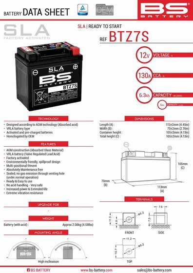 PREDATOR 50 (2004 - 2008) btz7s sla battery | BS BATTERY